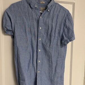J. Crew Blue Short-Sleeve Linen Button-Down Shirt